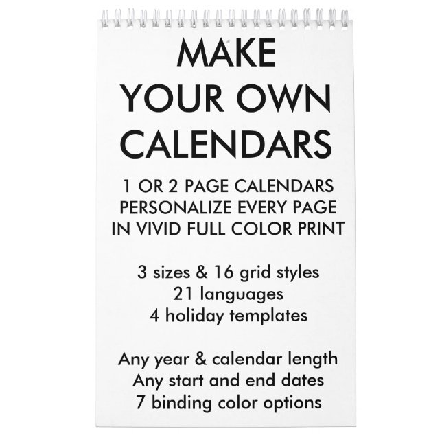 Custom Personalized Calendar Blank Template (Cover)