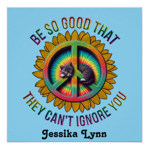 Custom Personalized Cat  Peace Hippie Tie Dye  Poster