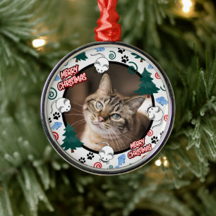 Custom Personalized Cat Pet Photo Christmas Metal Ornament