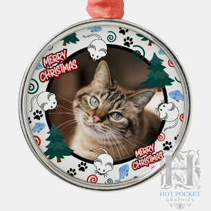 Custom Personalized Cat Pet Photo Christmas Metal Ornament