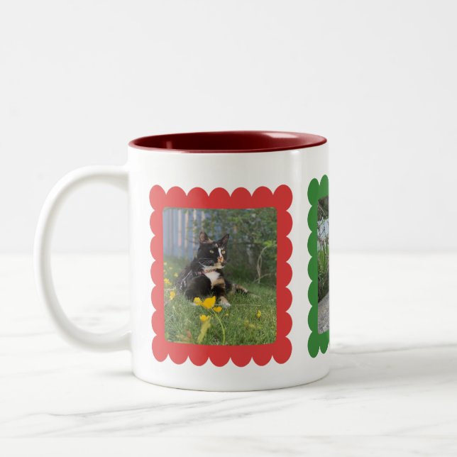 Custom Personalized Cat Photo 3 Photos Collage  Two-Tone Coffee Mug (Left)
