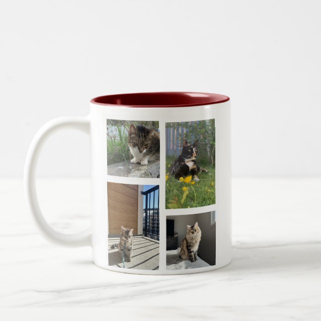 Custom Personalized Cat Photo 4 Photo Collage  Two-Tone Coffee Mug (Left)