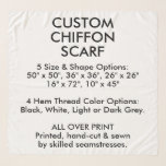 Custom Personalized CHIFFON SCARF - LARGE 50"x50"<br><div class="desc">Custom personalized ALL OVER PRINT LARGE 50" x 50" SQUARE CHIFFON SCARF blank template. Your scarf is printed, hand-cut and sewn by skilled seamstresses. Choose from 4 different hem finishing thread colours. Lightweight chiffon fabric allows print to be visible on both sides. Five scarf shape and size options: 50" x...</div>
