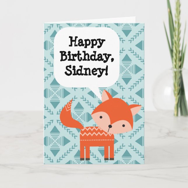 Custom Personalized Children's Birthday Red Fox Card (Front)