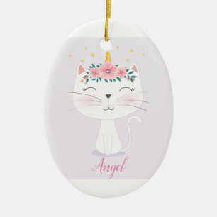 Custom Personalized Children's Cat Unicorn Ceramic Ornament