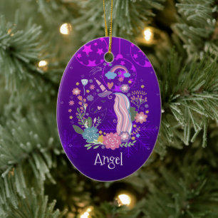 Custom Personalized Christmas Purple Unicorn Ceramic Ornament