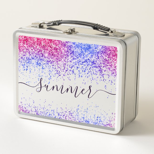 Custom Personalized Colourful Glitter Sparkles  Metal Lunch Box (Front)