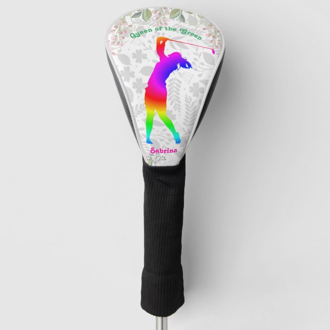 Custom Personalized colourful Queen of the Green G Golf Head Cover (Front)