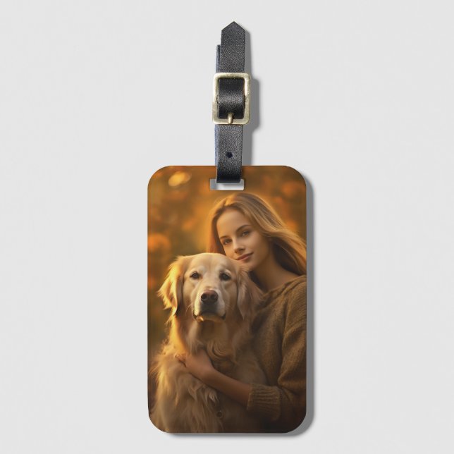 Custom Personalized Cute golden retriever dog Luggage Tag (Front Vertical)