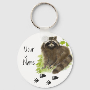 Custom, Personalized Cute Raccoon Tracks Keychain