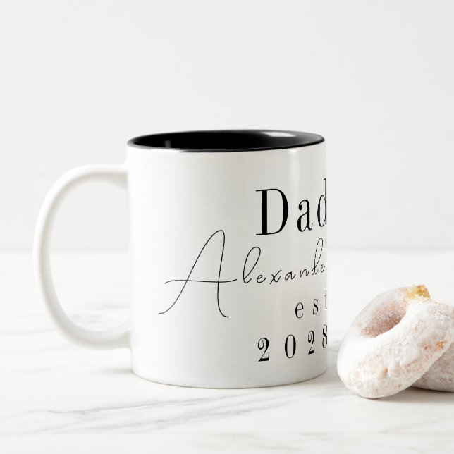 Custom Personalized Dad Minimal Black and White Two-Tone Coffee Mug (With Donut)