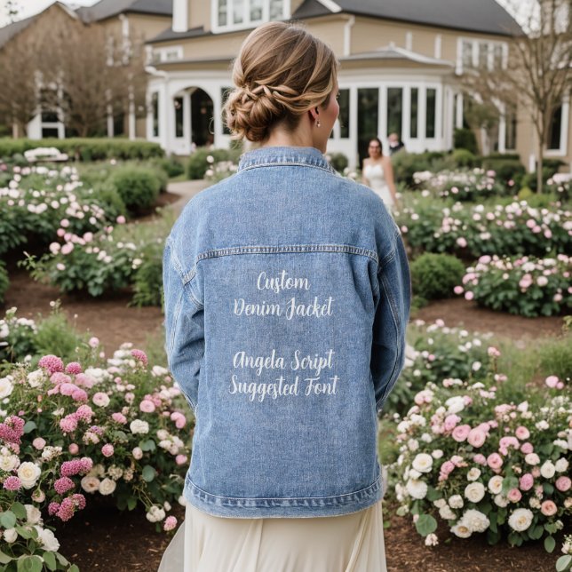 Custom personalized Denim Jacket - ANGELA SCRIPT (Wedding Back)