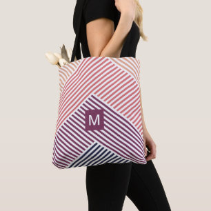 Custom Personalized Diagonal Stripe Art Pattern Tote Bag