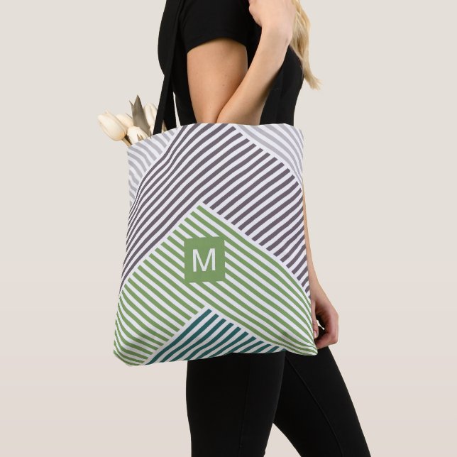 Custom Personalized Diagonal Stripe Art Pattern Tote Bag (Close Up)