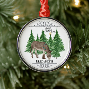 Custom Personalized Donkey Christmas Metal Ornament