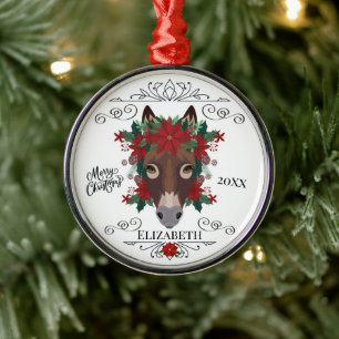 Custom Personalized Donkey Christmas Metal Ornament