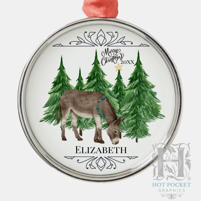 Custom Personalized Donkey Christmas Metal Ornament (Creator Uploaded)
