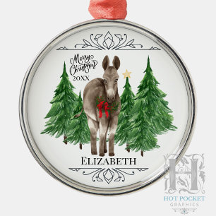 Custom Personalized Donkey Christmas Metal Ornament