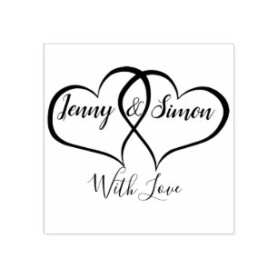 Custom Personalized Double Heart Wedding Rubber Stamp