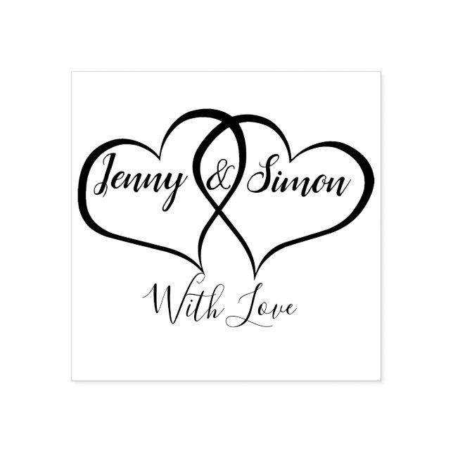 Custom Personalized Double Heart Wedding Rubber Stamp (Imprint)
