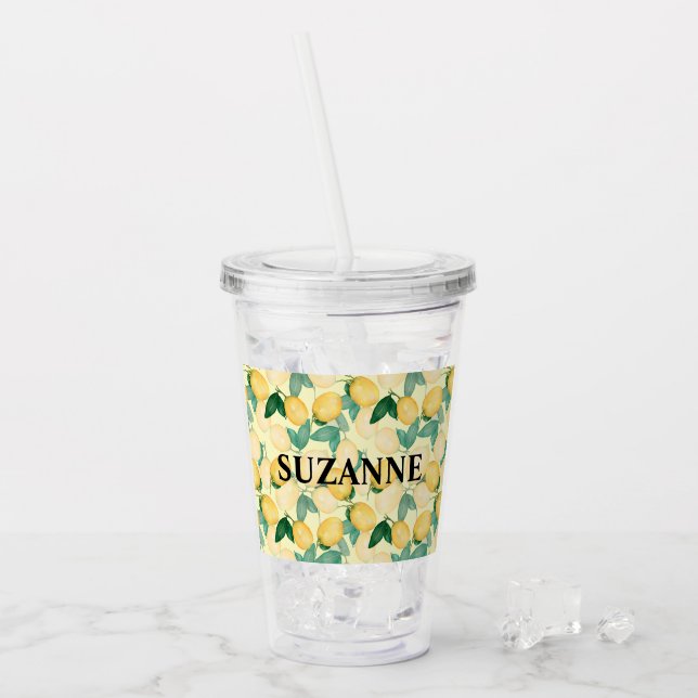 Custom Personalized Elegant Lemons and Leaves Acrylic Tumbler (Front Ice)