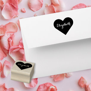 Custom Personalized Elegant Script Name Heart Love Rubber Stamp