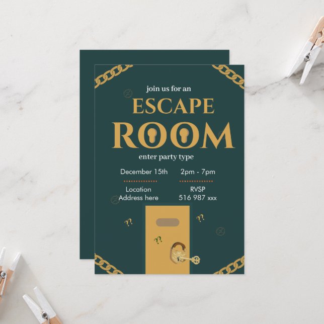 Custom Personalized escape room invitation (Front/Back In Situ)
