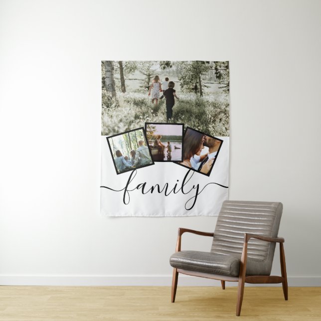 Custom Personalized Family 4 Photo Collage Tapestry (In Situ)