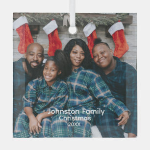 Custom Personalized Family Photo Glass Ornament