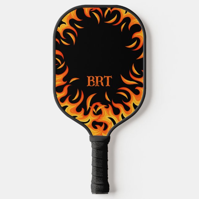 Custom Personalized Flames on Black Pickleball Paddle (Front)