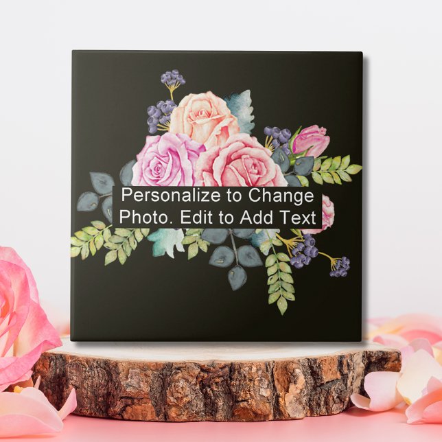 Custom Personalized Floral Photo Artwork Name Text Tile (Custom Personalized Floral Photo Artwork Name Text Ceramic Tile)