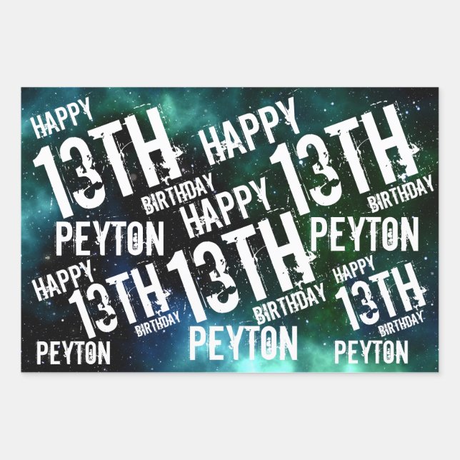 Custom Personalized Galaxy Birthday Party Wrapping Paper Sheet (Front)