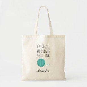 Custom Personalized Girl Knitter Knitting Tote Bag