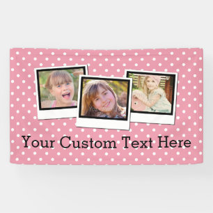 Custom Personalized Girls Pink Polka Dot 3 Photo Banner