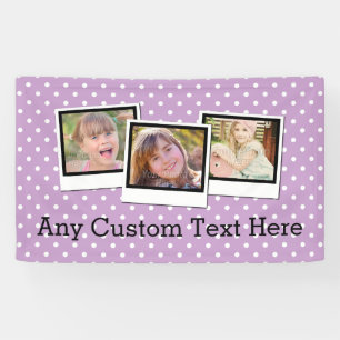 Custom Personalized Girls Purple Polka Dot 3 Photo Banner
