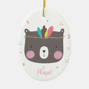 Custom Personalized Girls Tribal Bear Ceramic Ornament