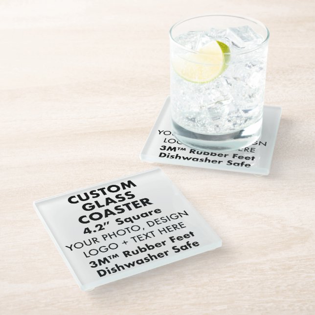 Custom Personalized Glass Coaster with Rubber Feet (Angled)
