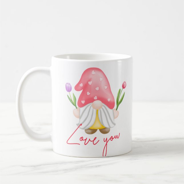 Custom personalized gnome valentine's day  coffee mug (Left)