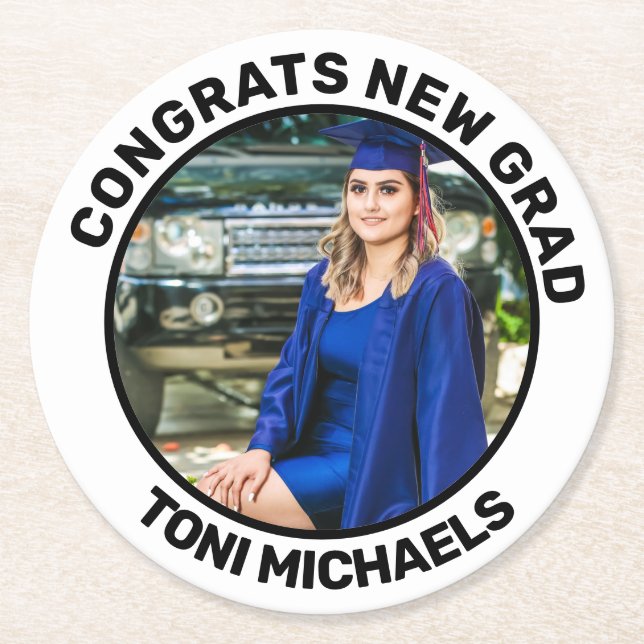 Custom Personalized Graduation Party Round Paper Coaster (Front)