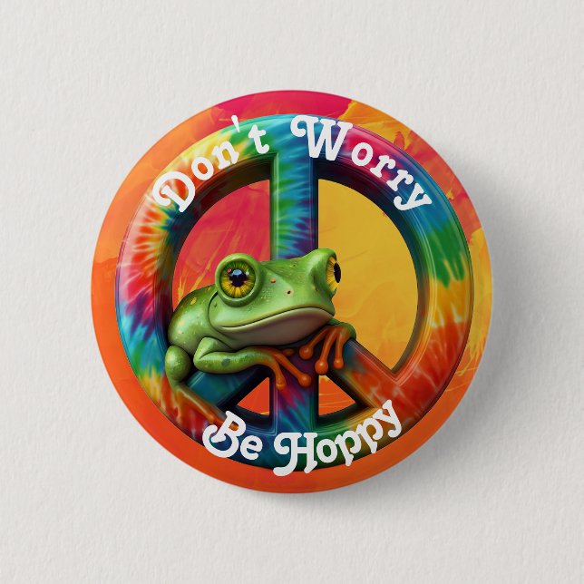Custom Personalized Hippie Frog Peace Colourful Fu 2 Inch Round Button (Front)