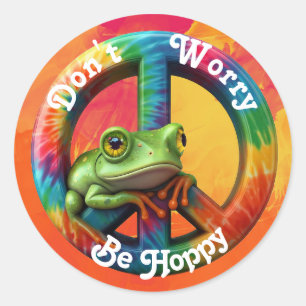 Custom Personalized Hippie Frog Peace Colourful Fu Classic Round Sticker