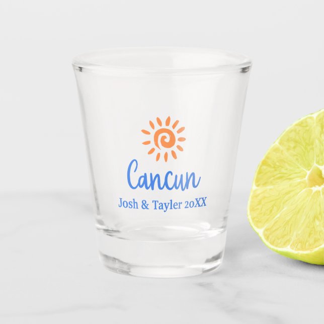 Custom Personalized Honeymoon in Cancun  Shot Glass (Front)