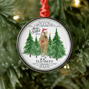 Custom Personalized Horse Watercolor Christmas Metal Ornament