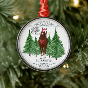 Custom Personalized Horse Watercolor Christmas Metal Ornament