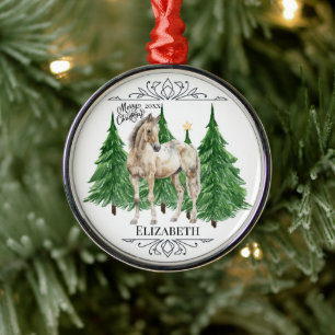 Custom Personalized Horse Watercolor Christmas  Metal Ornament