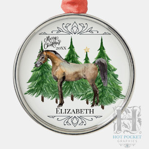 Custom Personalized Horse Watercolor Christmas Metal Ornament