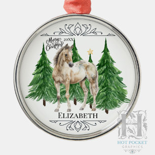 Custom Personalized Horse Watercolor Christmas  Metal Ornament