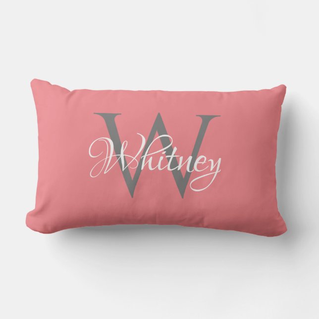 Custom Personalized Initial Script Monogram Lumbar Pillow (Front)