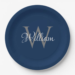 Custom Personalized Initial Script Monogram Paper Plate