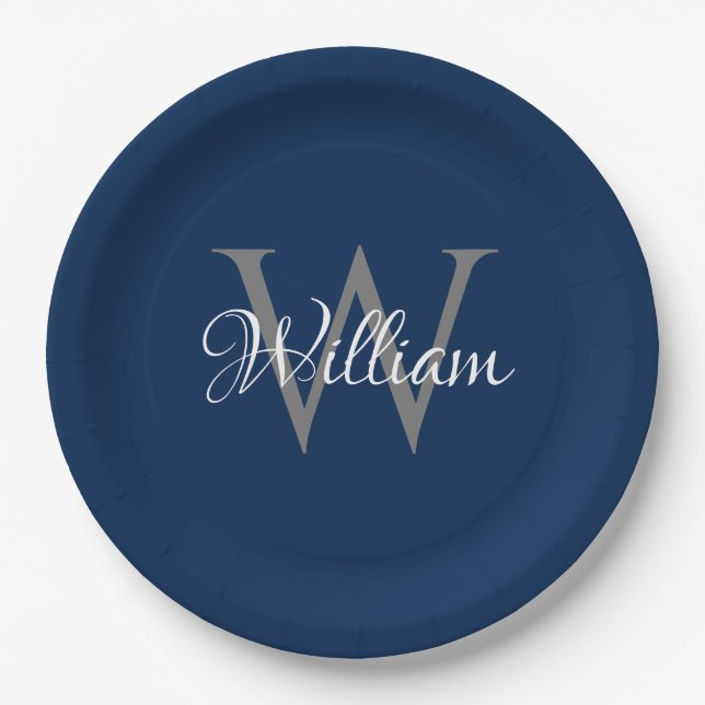 Custom Personalized Initial Script Monogram Paper Plate (Front)
